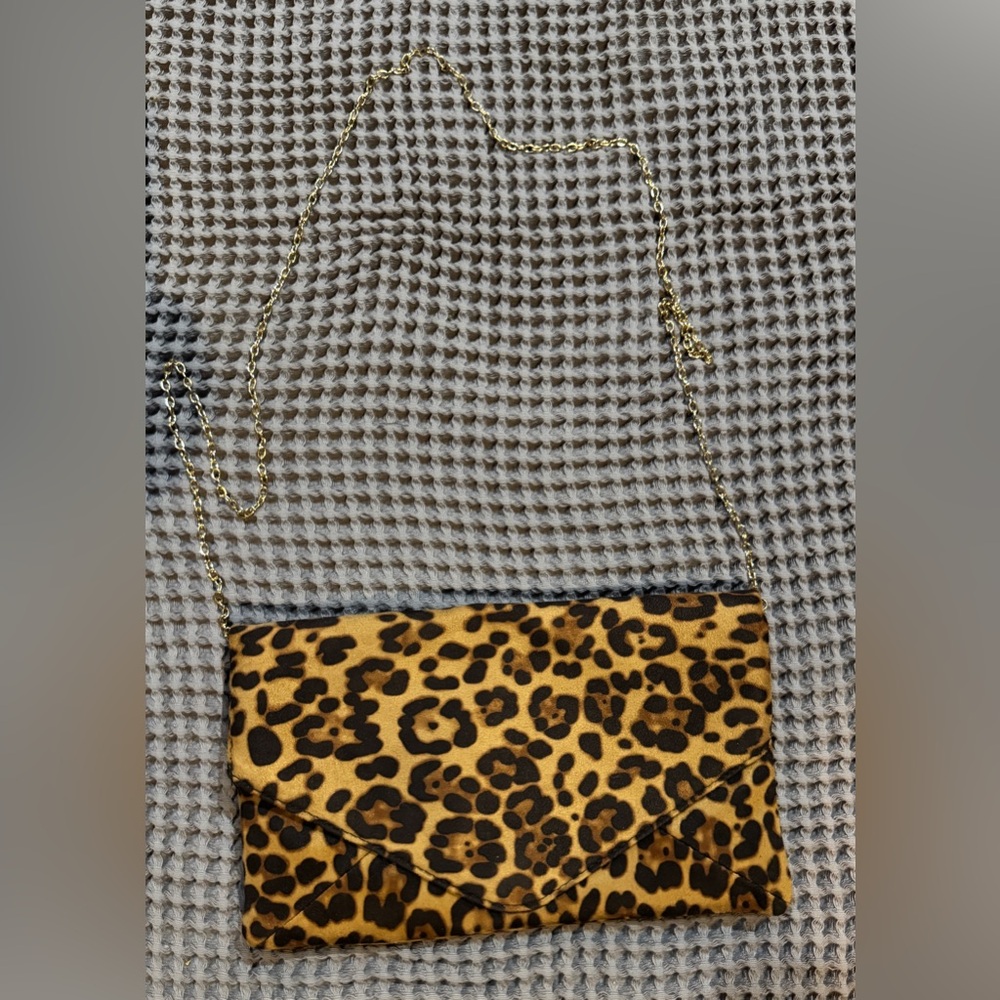 Leopard Print Gold-Chain Crossbody Bag